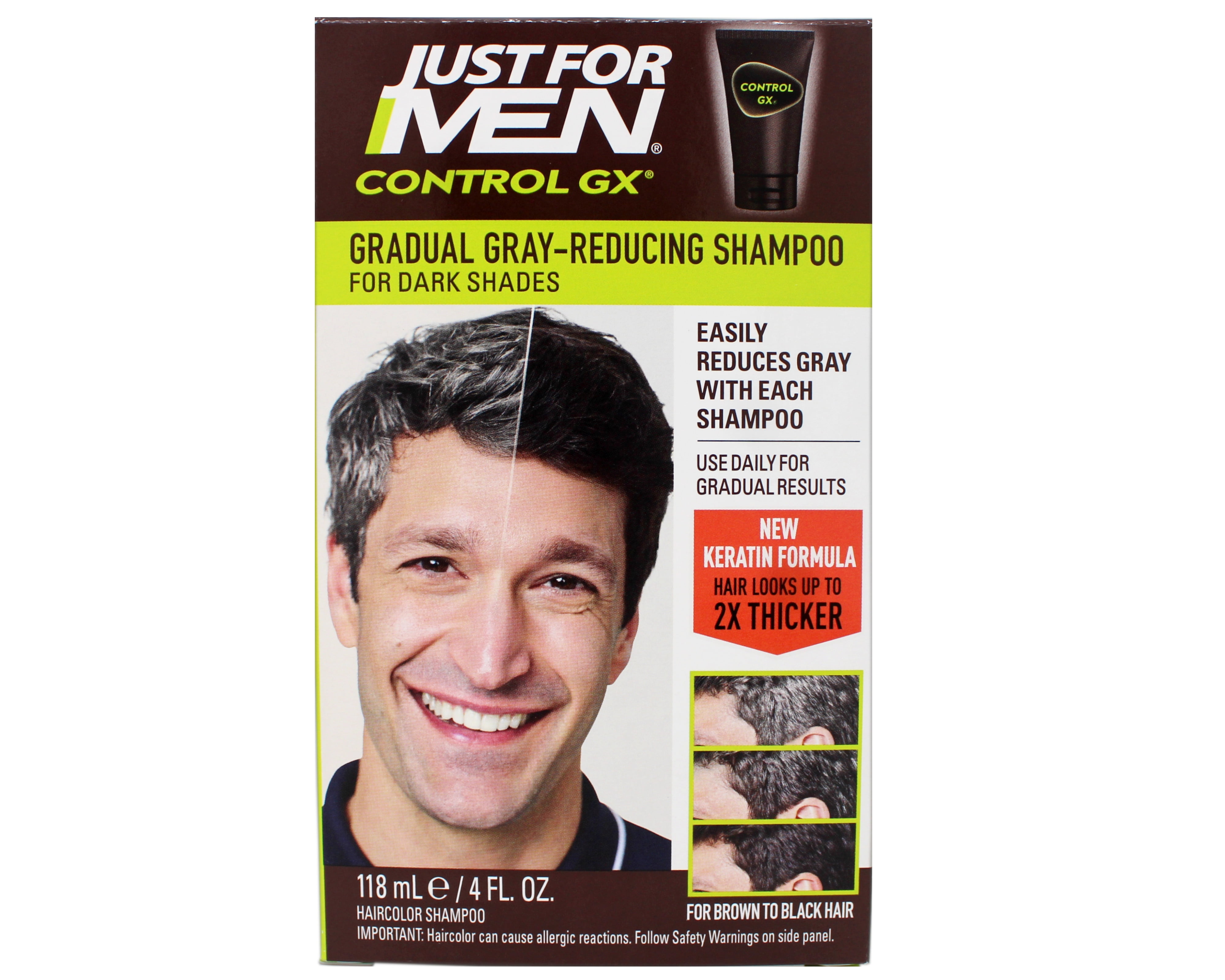 Just for Men Control GX Grey Reducing Shampoo, Gradual Hair Color with Keratin, 4 fl oz (Packaging May Vary) Pack of 2