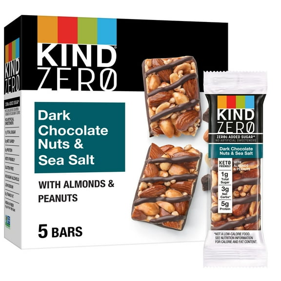 2X - KIND Zero Dark Chocolate Nuts Sea Salt Bars - 6.2oz/5ct