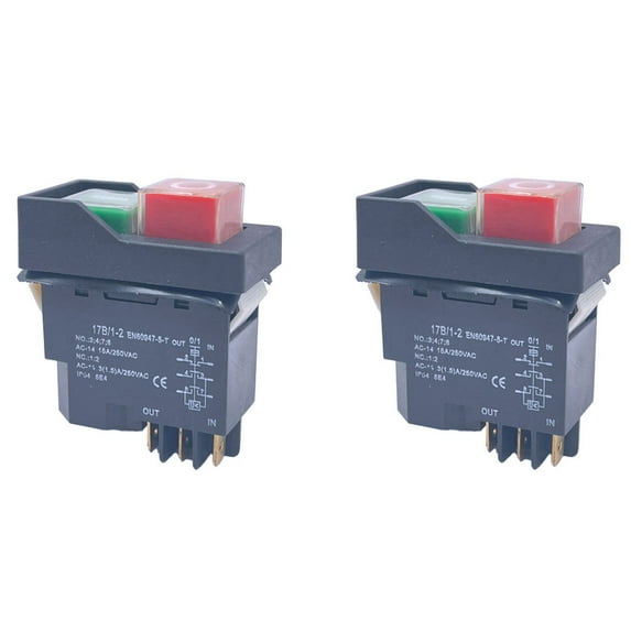 2X KJD17 6 Pins Electromagnetic Push Button Switches 15A AC250V IP55 ...