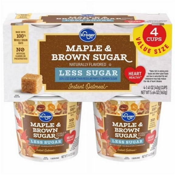 Pack of 2 - KR Maple & Brown Sugar Less Sugar Instant Oatmeal Cups 4 ct