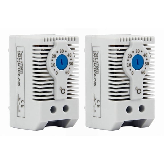 2X KTS011 NO Normally Open Adjustable Mechanical Temperature Controller Cabinet Thermostat Din Rail,Used for Cooling,2 x KTS011 NO Normally Thermostat,white