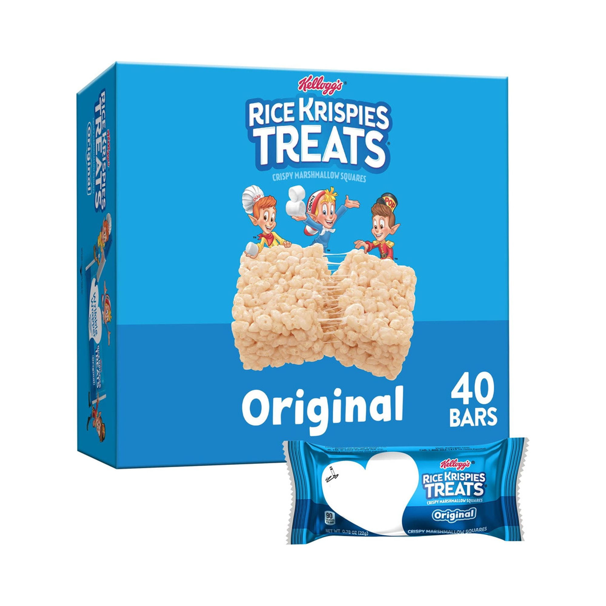2X - Kellogg,S Rice Krispies Treats Crispy Marshmallow Squares Original, 0.78 Oz, 40 Ct
