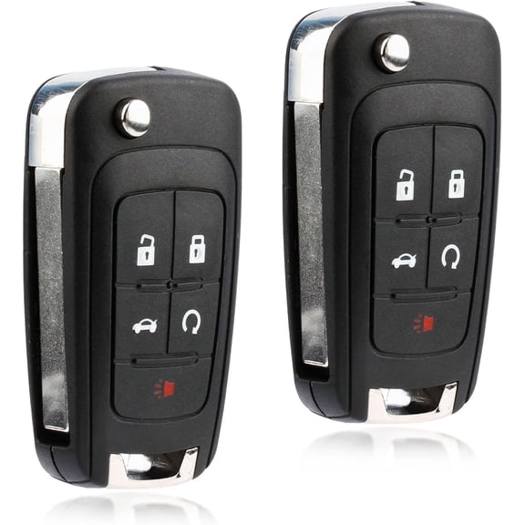 2X Keyless Entry Remote Car Key Fob Replacement for 2010 2011 2012 2013 2014 2015 2016 2017 2018 2019 GM 5-Button Flip Key PEPS Proximity (OHT01060512, 13504199)