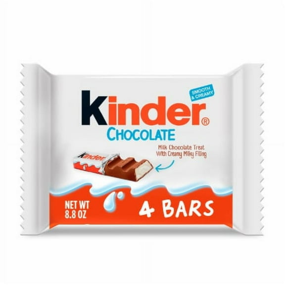 Pack of 2 Kinder Chocolate Milk Chocolate Bar With Creamy Milky Filling Individually Wrapped Candy, 4 ct, Package May Vary