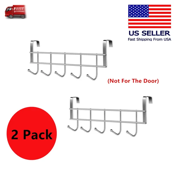 2X Kitchen Cabinet Rack Hook Cloth Storage Hanger Bathroom Towel Metal 5 Hooks