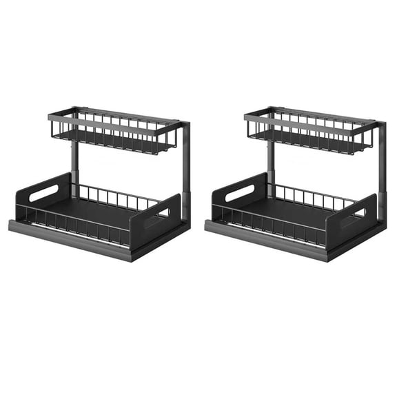 2X Kitchen Organizer with Cups and Hooks, 2 Tier L Shaped Rack Pull Out Storage with Drawer