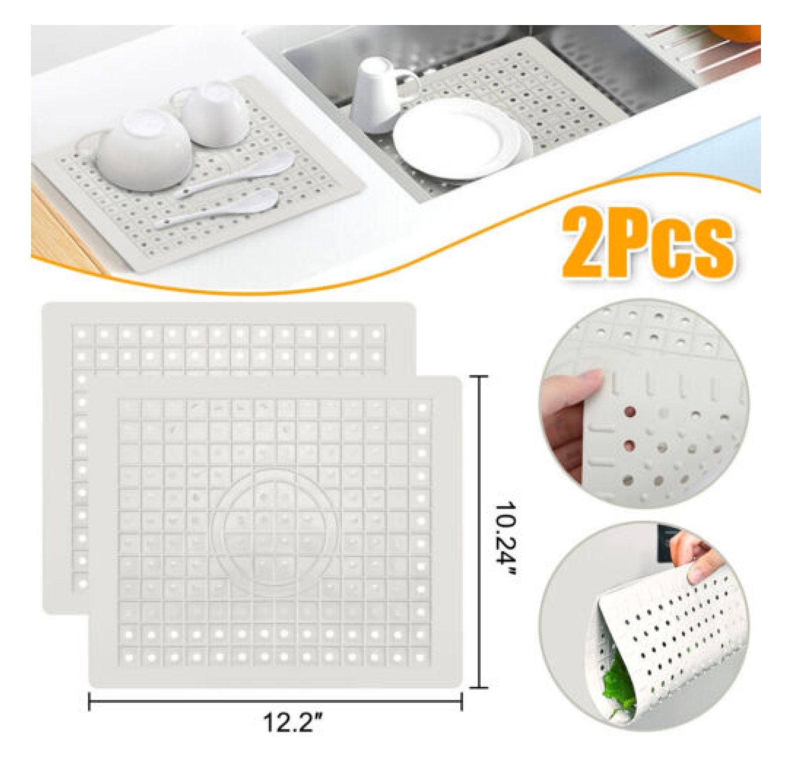 2X Kitchen Sink Mats Rubber Drain Pad Protector Gird Non-Slip Durable 10" x 12"
