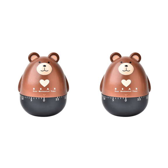 2X Kitchen Timer Egg Countdown Mechanical Animal Family 55 Minutes,for Cooking,Sports,Learning,Brown