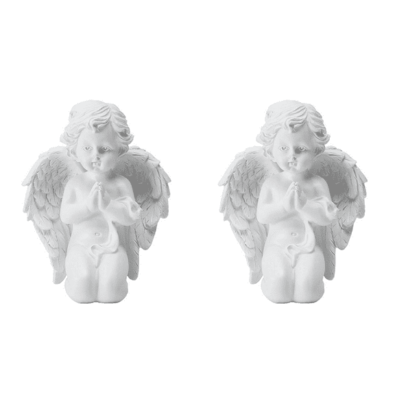 2X Kneeling Praying Pure White Angel with Wing Resin Garden Statue Memorial Resin Yard Figurine Garden Statue Gift,2 x Praying little angel ornaments,As Shown