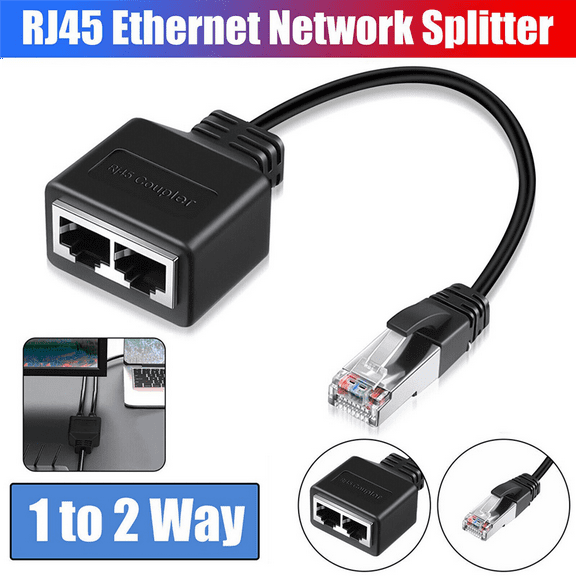 2X LAN Ethernet Adaptador RJ45 Male to 2 Female Splitter RJ45 1 to 2 Ethernet LAN Network Adapter Cable,2 x Splitter,Black