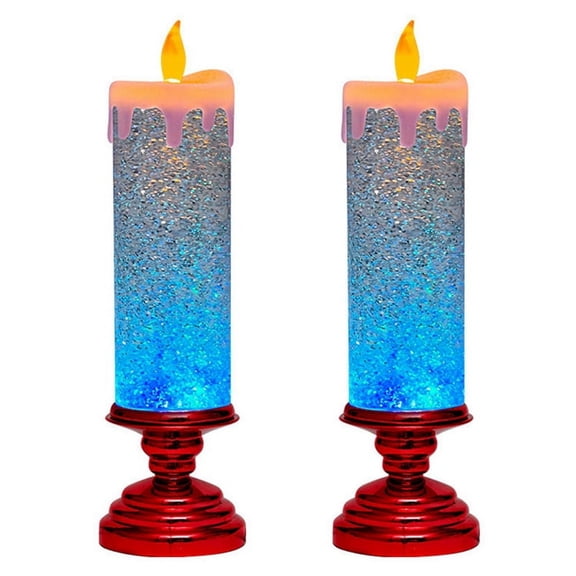 2X LED Christmas Candles Colour Changing LED Water Candle with Glitter Flameless LED Candle Lights Desk Table, Red