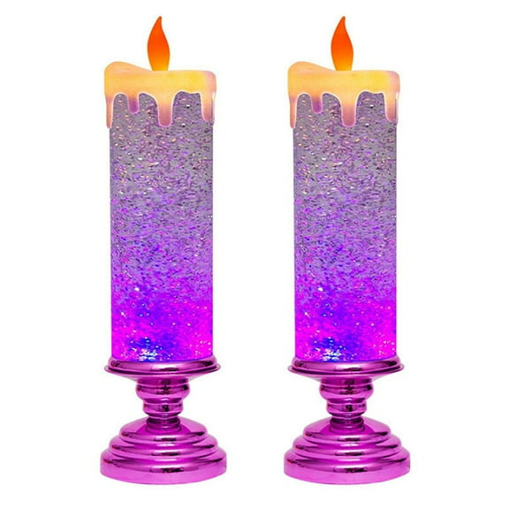 2X LED Christmas Candles Colour Changing LED Water Candle with Glitter Flameless LED Candle Lights Desk Table, Rose Red