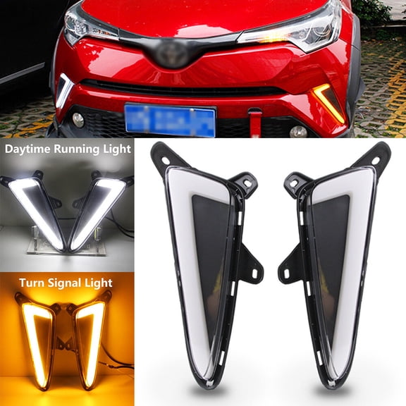 2X LED DRL Daytime Running Turn Signal Fog Light for Toyota C-HR CHR XLE 16-19