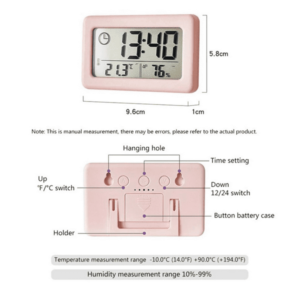 2X LED Digital Clock Electronic Digital Screen Desktop Clock for Home Office Backlight Snooze Data Calendar Clocks -Pink