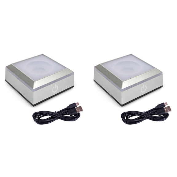 2X LED Lamp Base Stand Applicable to Crystal Art Glass Display Stand Inductive Touch Crystal Ball Lamp Base Silver