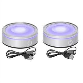 2X LED Light Base with Sensitive Touch Round Colorful Stand Display for 3D Crystal Glass Art Photo Frame Silver Concave,2 x led light base 2 x usb cable,Silver