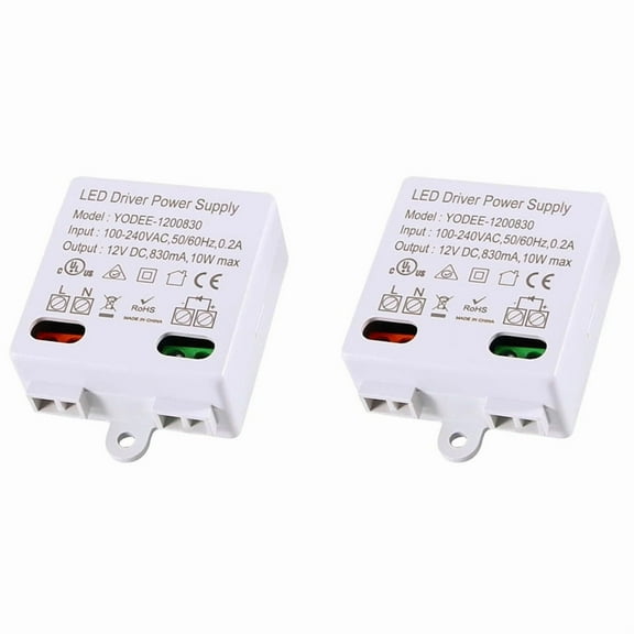 2X LED Transformer 12V/DC,0-10W Mini Transformer,Power Supply Drive,Electronic Transformer for 12V LED Lights,2 x Mini Transformer,White