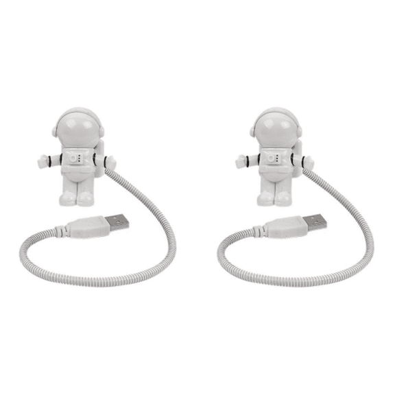 2X LED USB Night Light Astronaut Shape Lighting Adjustable Foldable for Computer PC Laptop Novelty Spaceman Lamp,2 x Spaceman,White