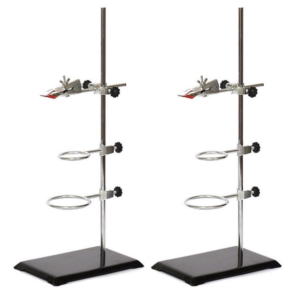 2X Laboratory Grade Metalware Support Stand, Cork Lined Burette Clamp with 4 Retort Ring (2Inch,3Inch Dia),2*test tube holder 4*retort ring 2*clam,black & silver