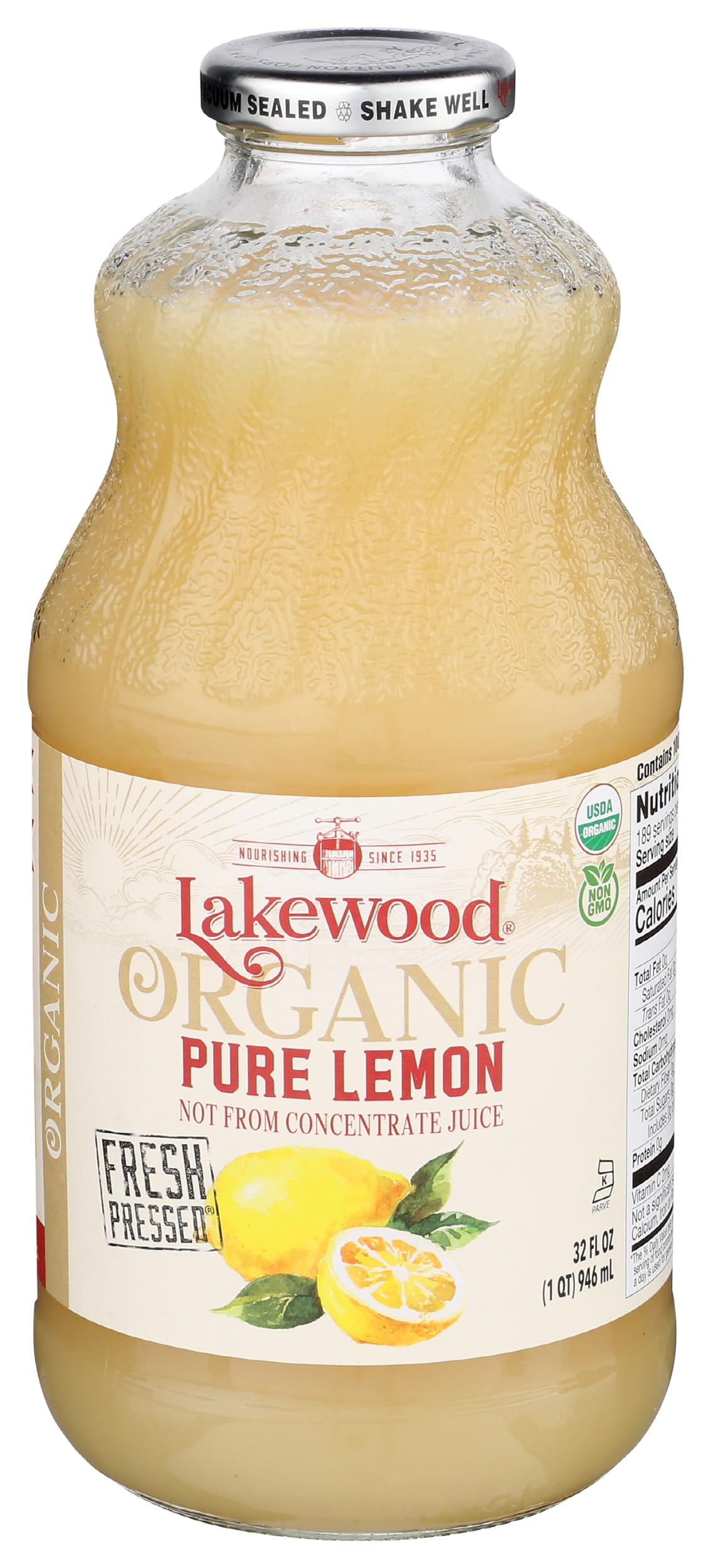 Pack of 2 - Lakewood Juice Pure Lemon Organic, 32 Oz Packaging May Vary