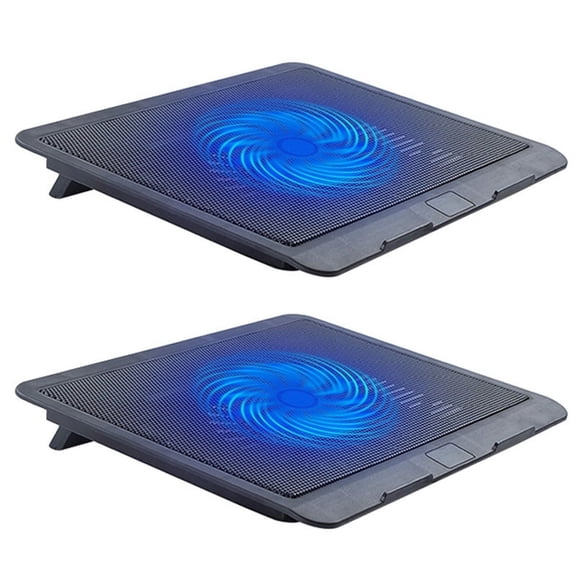 ! 2X Laptop Fan Cooling Pad with Big Fans, 2 in 1 USB Port, Blue LED Light, Adjustable Stand