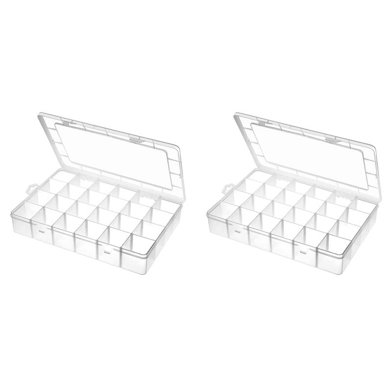 2X Large 24 Grids Plastic Organizer Box Adjustable Dividers,Clear Storage Box for Jewelry, Art DIY Crafts, Washi Tapes