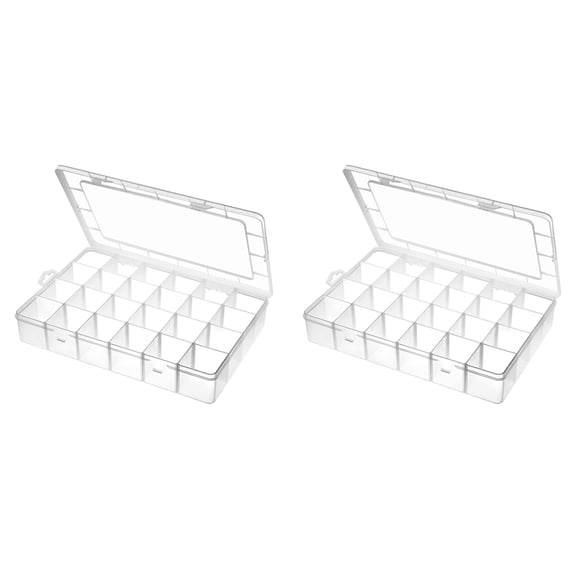 2X Large 24 Grids Plastic Organizer Box Adjustable Dividers,Clear Storage Box for Jewelry, Art DIY Crafts, Washi Tapes