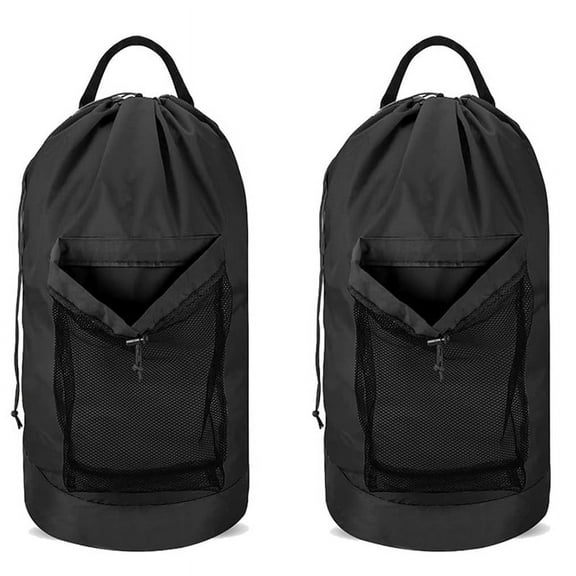 2X Laundry Bag with Shoulder Straps and Mesh Pocket Backpack Large Portable Hamper