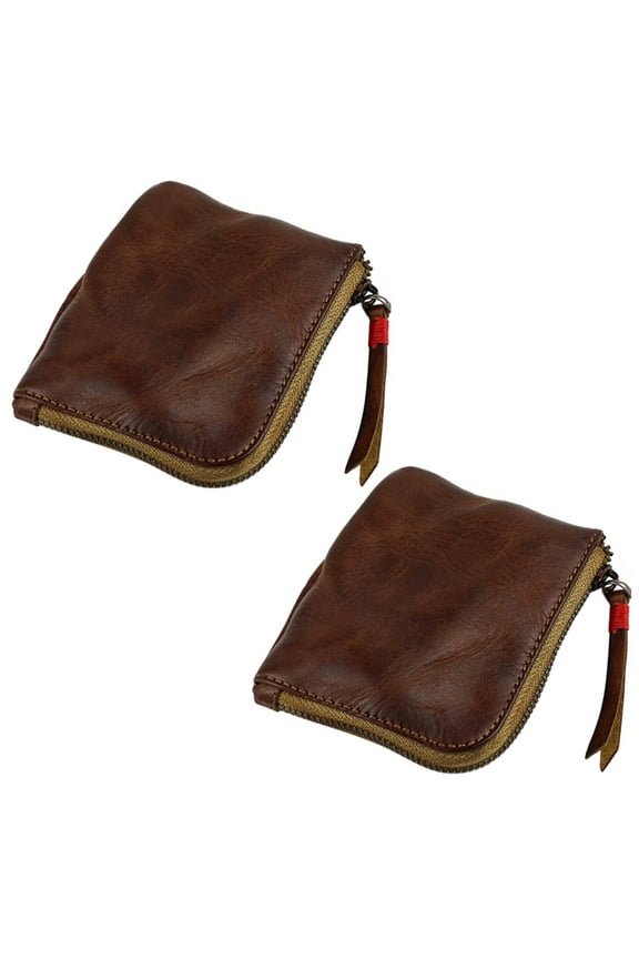 2X Leather Coin Purse,for Women&Men Vintage Handmade Wallet,Mini Card Holder Bag,Zipper Purses