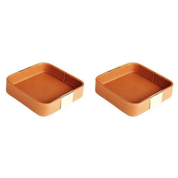 2X Leather Desktop Tray Catchall Organizer Tray for Entryway Table to Hold Jewelry Watch Phone Wallet Container A,2 x Leather Tray Desktop Storage,Orange Gold