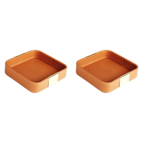 2X Leather Desktop Tray Catchall Organizer Tray for Entryway Table to Hold Jewelry Watch Phone Wallet Container A