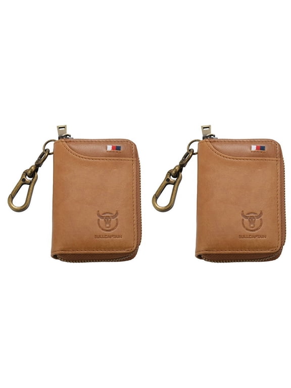 2X Leather Men&Women Key Wallet Unisex Rfid Blocking Business Key Case Fashion Card Holder Coin Purse Brown