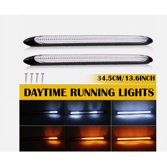 2X Led Switchback Drl Tube Light Strip Amber White Sequential Flow Turn Signal-Style430