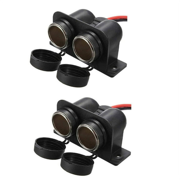 2X Lighter Socket 12V Waterproof Dual Power Plug Outlet with Wire for Car Scooter Boat ATV Rv,2 x Lighter Socket,Black