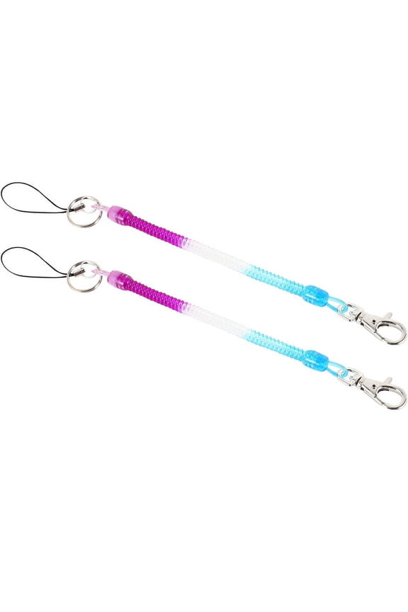 2X Lobster Hook Purple Blue Spring Stretchy Coil Keyring Keychain Strap Rope Cord