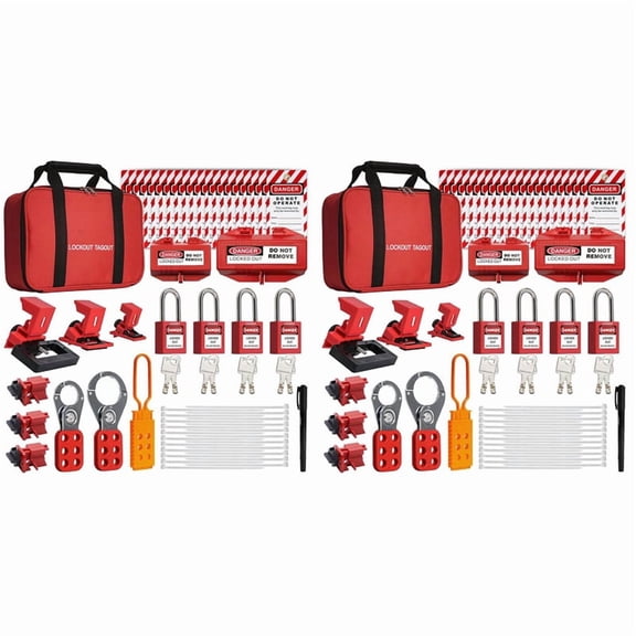 2X Lockout Tagout Kit, Electrical Lockout Tagout Kit, 4 Keyed Different LotoSafety Padlocks, Hasps, Plug Lockout, Clamp