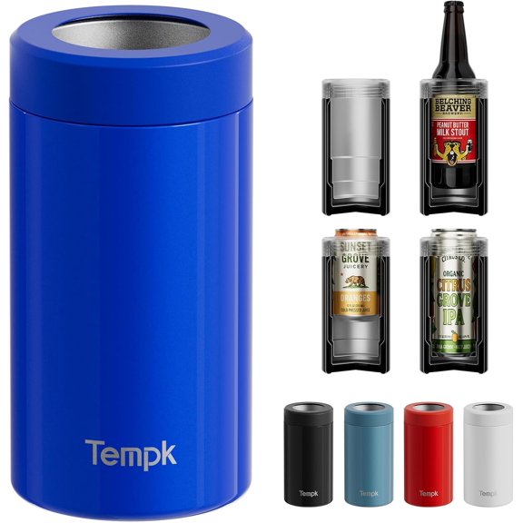 2X Longer Cold Retention, 3-in-1 Insulated Can Cooler for 12 oz Standard Cans & Beer Bottles, Slim Can Cooler, Can Insulator & Energy Drink Holder for Beer, Soda & Hard Seltzer, Blue