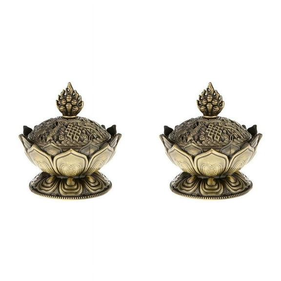 2X Lotus Incense Smoke Cone Aroma Burner Holder Stove Backflow Censer Decor-Bronze