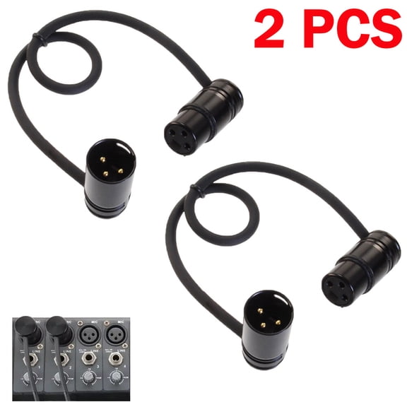 2X Low-Profile Right-Angle 3-Pin XLR Male to Female Adjustable-Angle Cable 30CM
