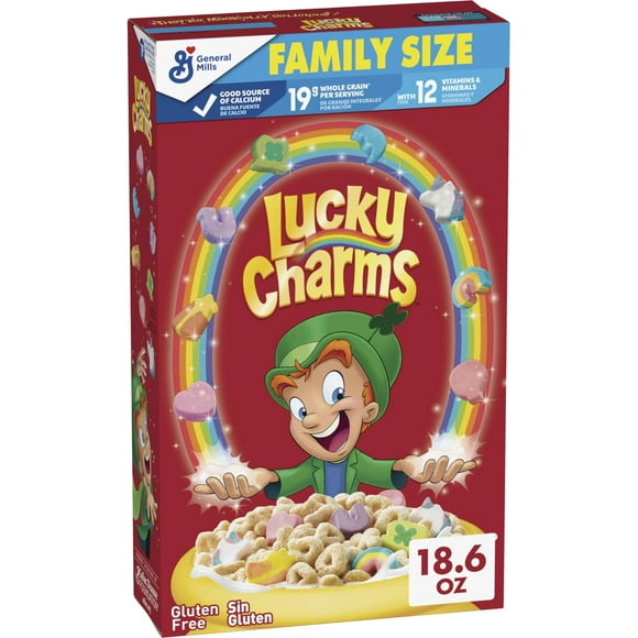 2X - Lucky Charms, Gluten Free Cereal With Marshmallows, With Leprechaun Trap, Family Size, 18.6 Oz