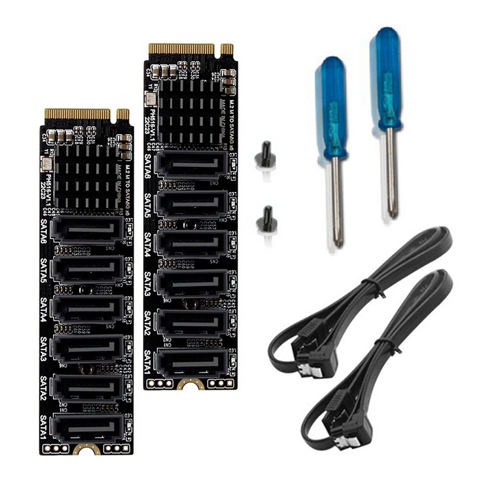 2X M.2 MKEY PCI-E Riser Card M.2 NVME to SATA3.0 PCIE to SATA 6Gpbsx6 ...