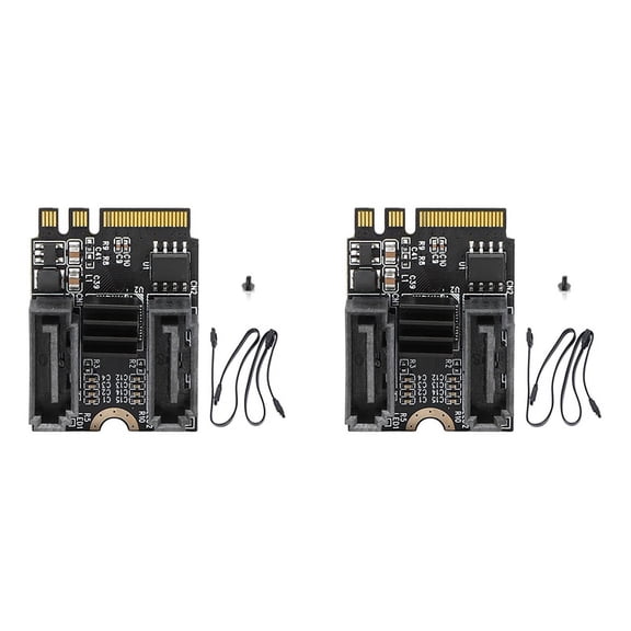 2X M2 to SATA3.0 Expansion Card KEY A+E WIFI M.2 to Hard Disk Adapter Card Without Driver Installation JMB582 Chip,2 x HDD Adapter Card 4 x Port Cable 2 x Screw,Black