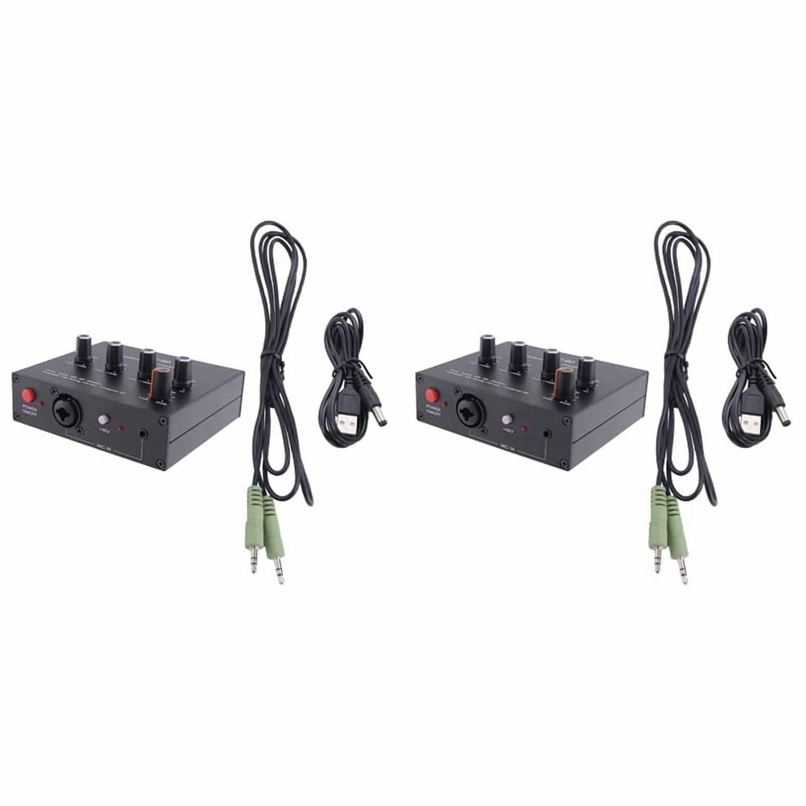 2X MIC-60 3-Band Equalizer Balanced Mic Preamp Microphone Preamplifier with DC Cable and 3.5mm Cable,2 x Main unit 2 x DC cable 2 x male to male cable,Black
