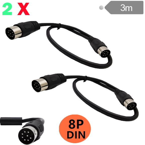2X MIDI DIN 8 Pin Cable Male to Male DIN Plug Instrument Converter Adapter 3m