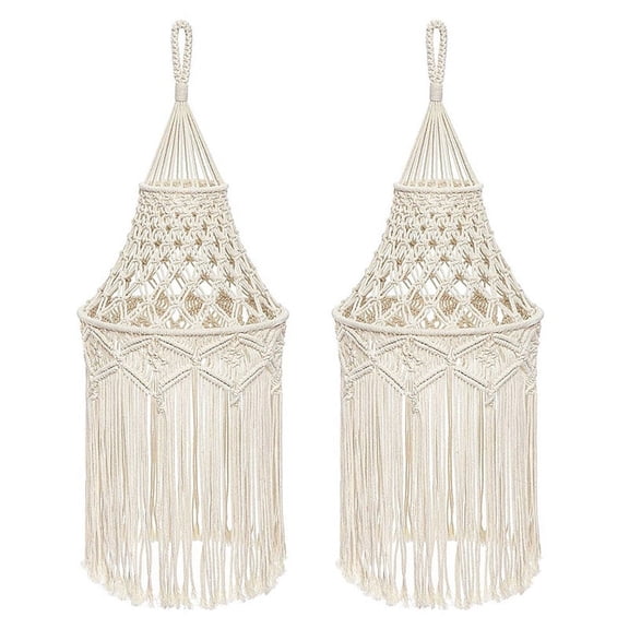 2X Macrame Lamp Shade Hanging Pendant Light Cover Modern Bedroom Living Room Nursery Dorm Room Home Decor