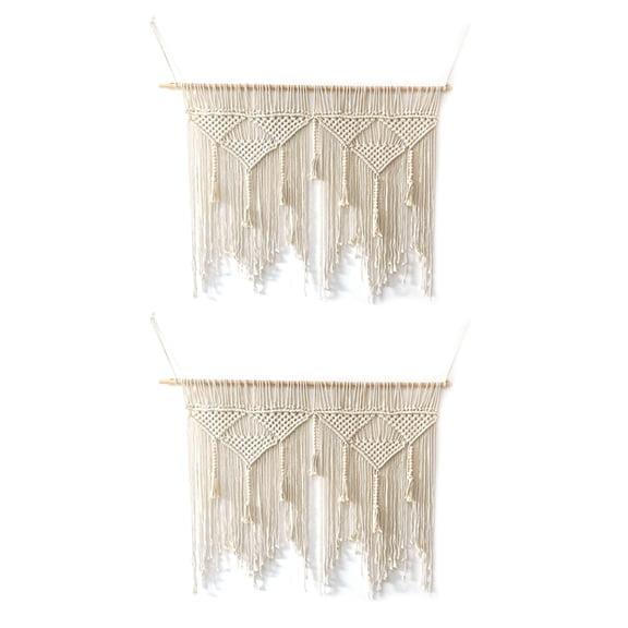 2X Macrame Wall Hanging Handwoven Bohemian Cotton Rope Boho Tapestry Home Decor Creamy-White,2 x tapestry,creamy-white