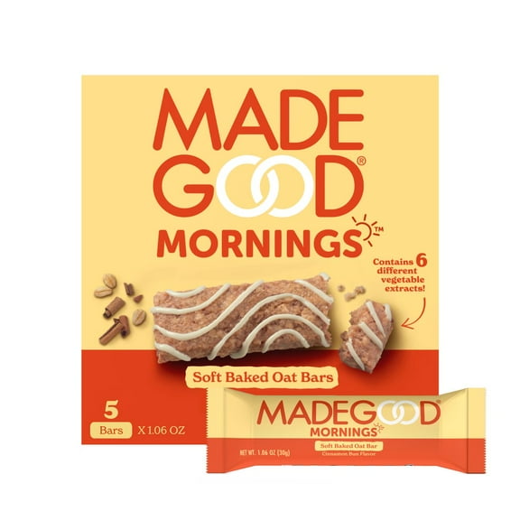 2X - MadeGood Mornings Cinnamon Bun Soft Baked Oat Bars - 5.3oz/5ct