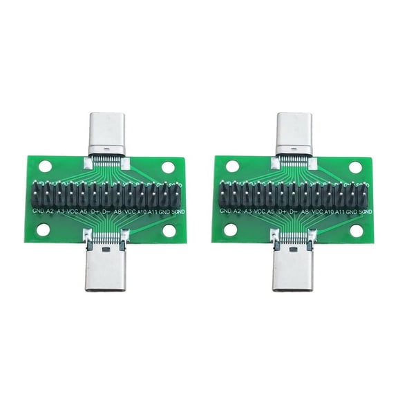 2X Male to Female Type C Test PCB Board Universal Board with USB 3.1 Port 20.6X36.2MM Test Board with Pins,2 x Male to Female Type c Test PCB board,Green