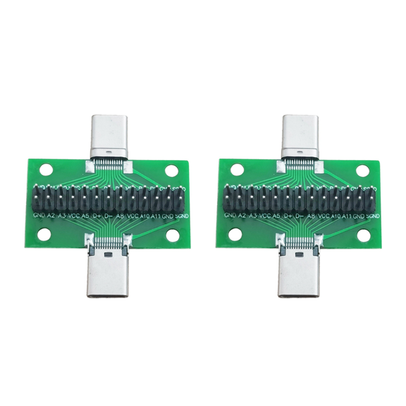 2X Male to Female Type C Test PCB Board Universal Board with USB 3.1 Port 20.6X36.2MM Test Board with Pins