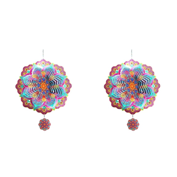 2X Mandala Wind Spinner Metal 3D Rotating Windchimes Luxury Art Garden Hanging Outdoor Decoration Wind Spinners